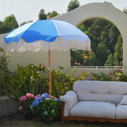 TheLAShop 6 ft 8-Rib Wood Market Umbrella Tilt Palm Springs 5-10yr, Blue Lagoon Image