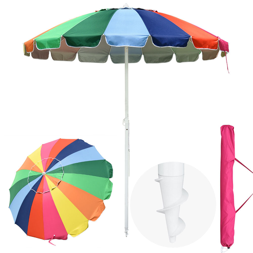 cheap rainbow patio umbrella TheLAShop 7 Ft Tilt Outdoor Rainbow Beach Patio Umbrella w/ Sand Anchor