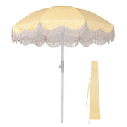 TheLAShop 6ft Swimming Pool Beach Umbrella with Fringe Anchor, Yellow Stripe Image