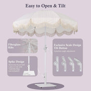 TheLAShop 6ft Swimming Pool Beach Umbrella with Fringe Anchor Image