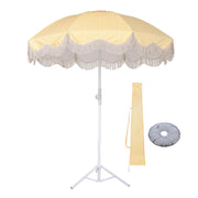 TheLAShop 6ft Fringe Beach Umbrella with Stand, Yellow Stripe Image