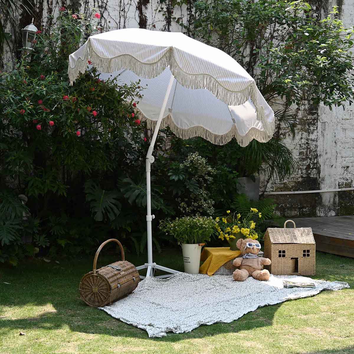 parasol tent TheLAShop 6ft Fringe Beach Umbrella with Stand