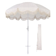 TheLAShop 6ft Outdoor Beach Umbrella Tilt with Fringe Sand Anchor, Purple Stripe Image