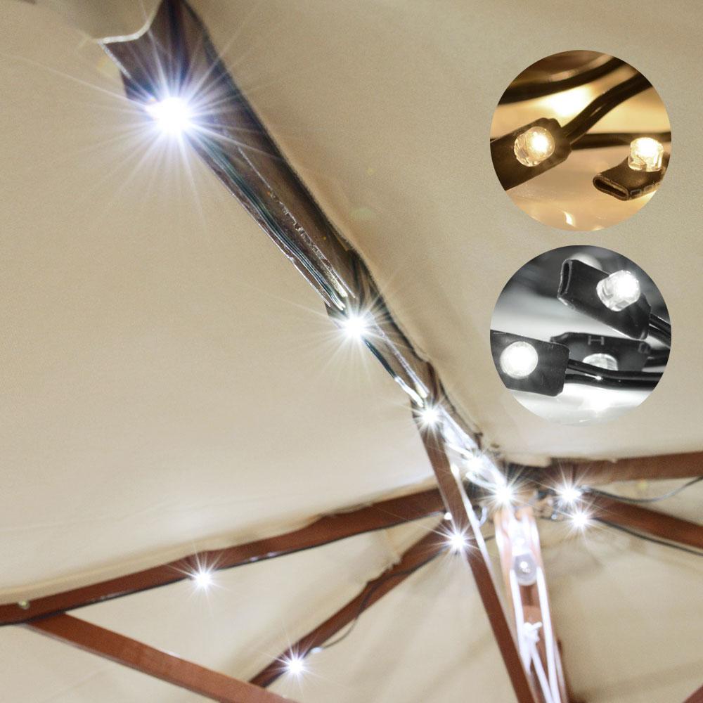 9 ft 8 rib patio umbrella string lights TheLAShop 8ft/9ft 8-rib Wooden Patio Umbrella Solar String Lights Color Opt