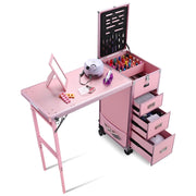 TheLAShop Rolling Makeup Station with Slide Drawers Detachable Pink Image