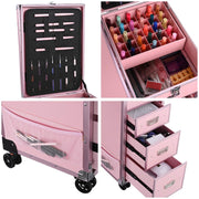 TheLAShop Rolling Makeup Station with Slide Drawers Detachable Pink Image