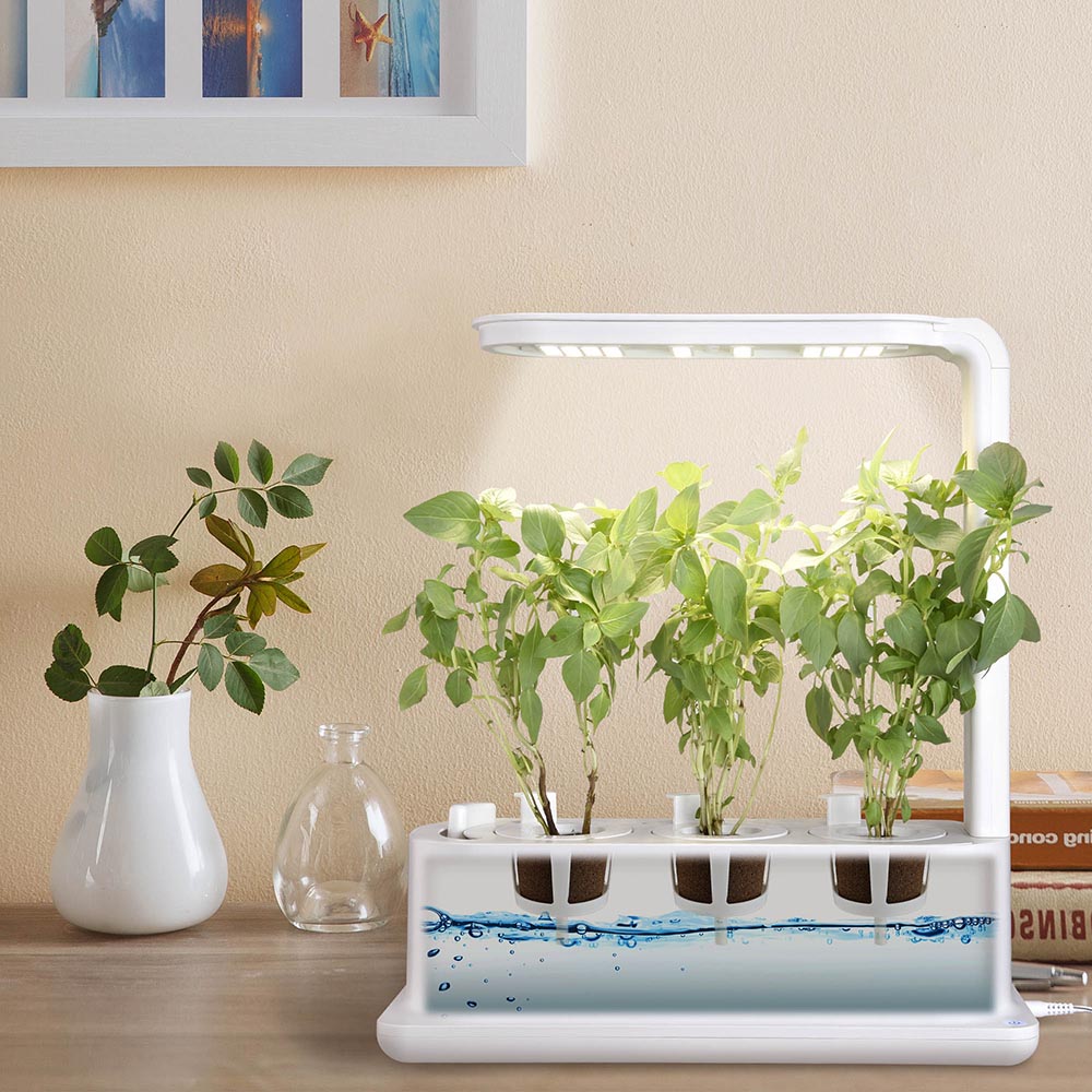 indoor plant grower kit TheLAShop Countertop Hydroponic Kit with LED Grow Lights 3 Seed Pods