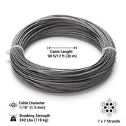 TheLAShop T304 Stainless Steel Cable 7x7 D1/16"x100ft (1.5mm) Image