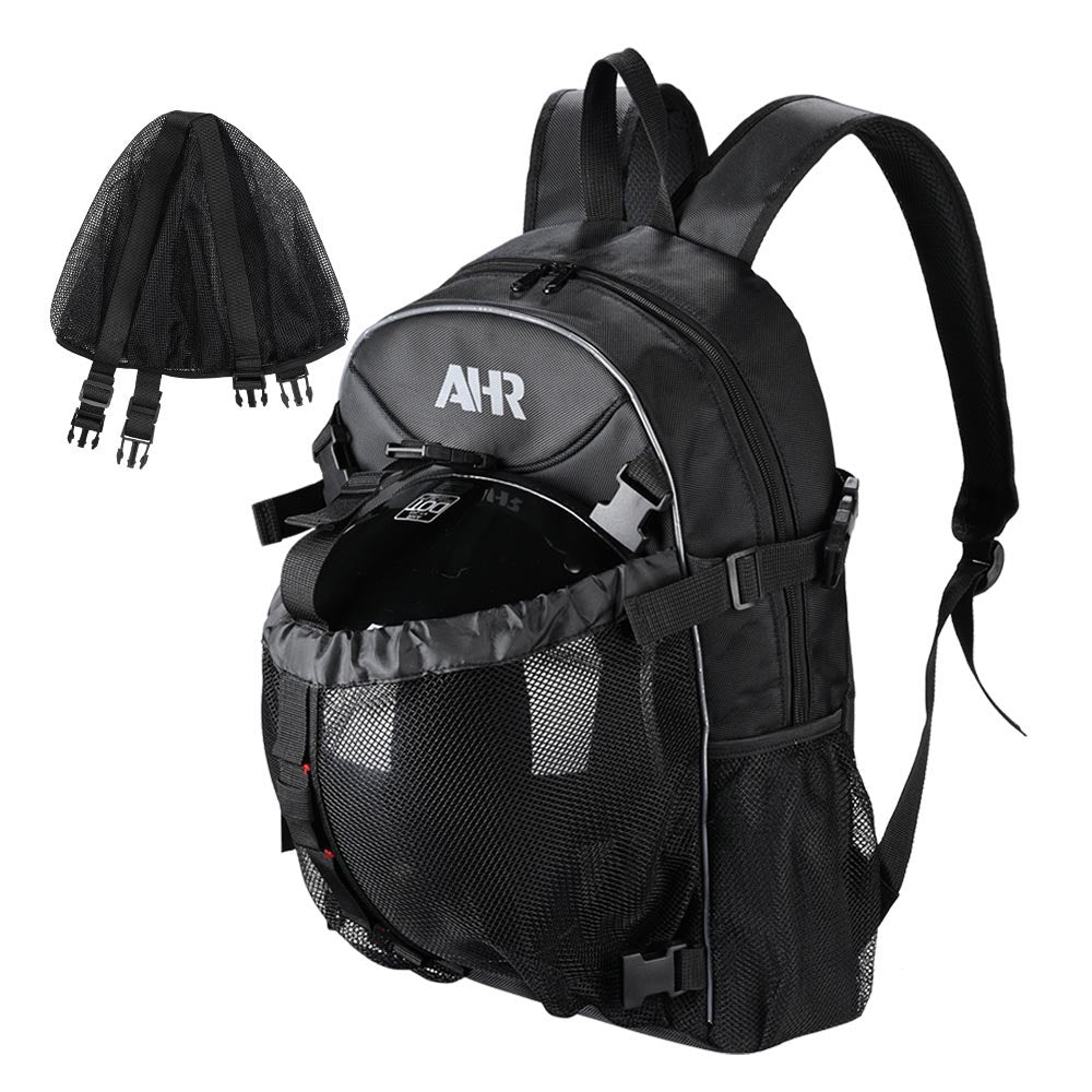 bike helmet clipped to backpack TheLAShop Motorcycle Backpack with Helmet Holder Large Capacity