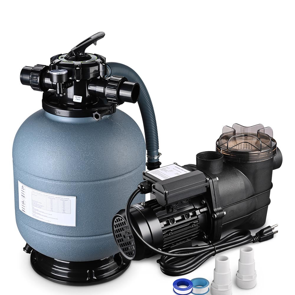 13 inch Sand Filter System with 0.75HP Aboveground Pool Pump Swimming Pool Above-Ground Bundle with Stand, Size: 4, Blue