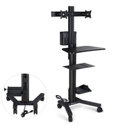 TheLAShop 2-Monitor Mobile PC Workstation with Power Outlets, Black+27" Crossbar Image