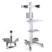 TheLAShop 2-Monitor Mobile PC Workstation with Power Outlets, Silver+27" Crossbar Image