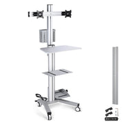 TheLAShop 2-Monitor Mobile PC Workstation with Power Outlets, Silver+36" Crossbar Image