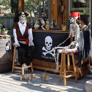 TheLAShop Life Size 5.4ft Posable Skeleton Halloween Pirate Outdoor Decor Image