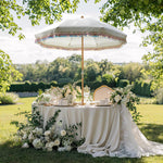 TheLAShop 6 ft 8-Rib Wood Market Umbrella Tilt Fringe Umbrella 5-10yr Image