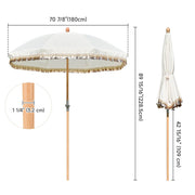 TheLAShop 6 ft 8-Rib Wood Market Umbrella Tilt Fringe Umbrella 5-10yr Image