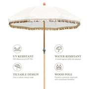TheLAShop 6 ft 8-Rib Wood Market Umbrella Tilt Fringe Umbrella 5-10yr Image