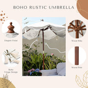 TheLAShop 7 ft 8-Rib Wood Patio Umbrella with Fringe Boho 5-10yr