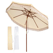 TheLAShop 9ft 8-Rib Wooden Patio Market Umbrella Tilt with Fringe 5-10yr Image
