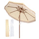 TheLAShop 9ft 8-Rib Wooden Patio Market Umbrella Tilt with Fringe 5-10yr, Butter Twisted Image
