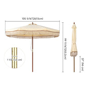 TheLAShop 9ft 8-Rib Wooden Patio Market Umbrella Tilt with Fringe 5-10yr Image
