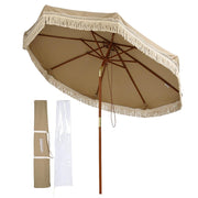 TheLAShop 9ft 8-Rib Wooden Patio Market Umbrella Tilt with Fringe 5-10yr, Mocha Meander Image
