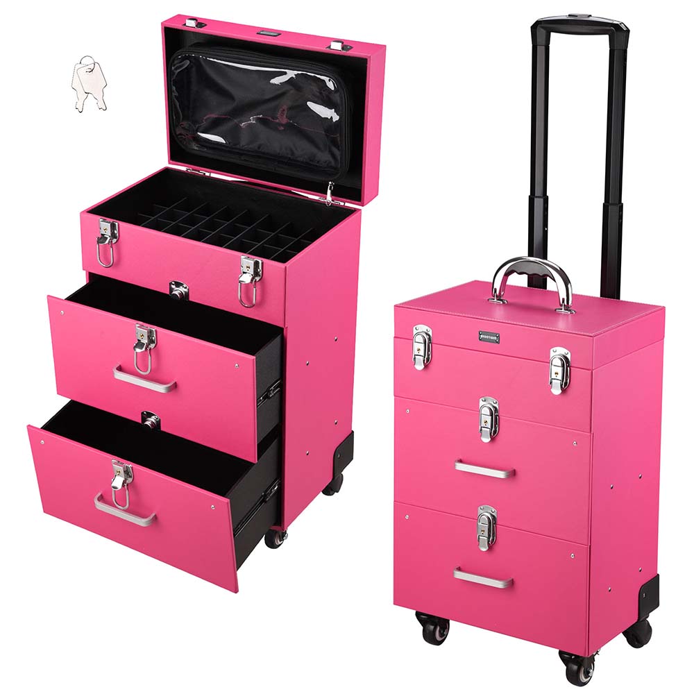 Rolling Makeup Artist Case with Drawers Pink – TheLAShop.com