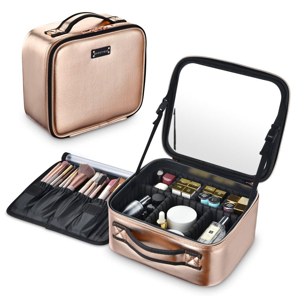 TheLAShop 14in Makeup Case with Mirror Compartments Gold –
