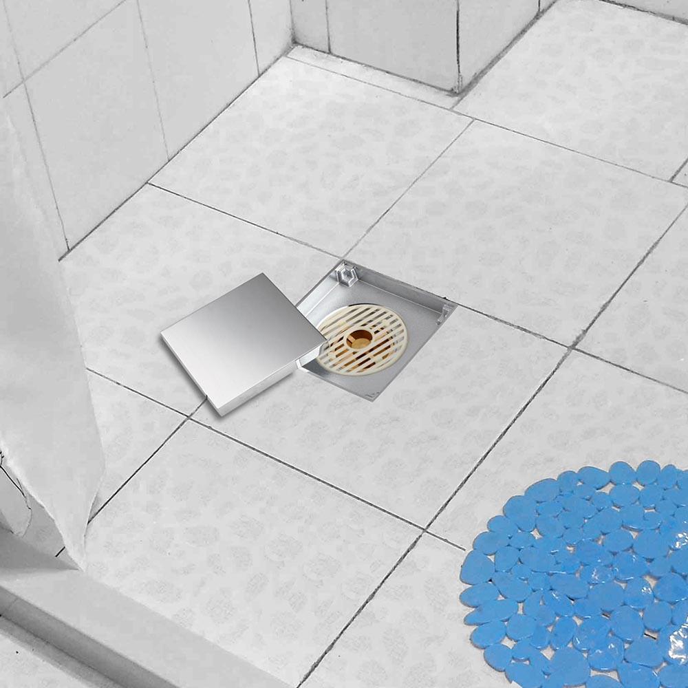 Aquaterior 4x4 Square Shower Drain Floor Drain w/ Grate Strainer