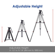 TheLAShop Pro Camera Tripod Kit Video Tripod 71" 3-Stage w/ Fluid Head Image