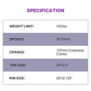 TheLAShop 20 inch Mountain Bike Unicycle Single Wheel Bike Purple Rim Image