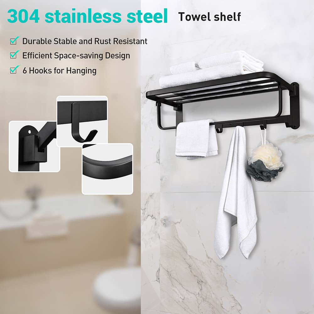 Towel rack best sale shelf with hooks