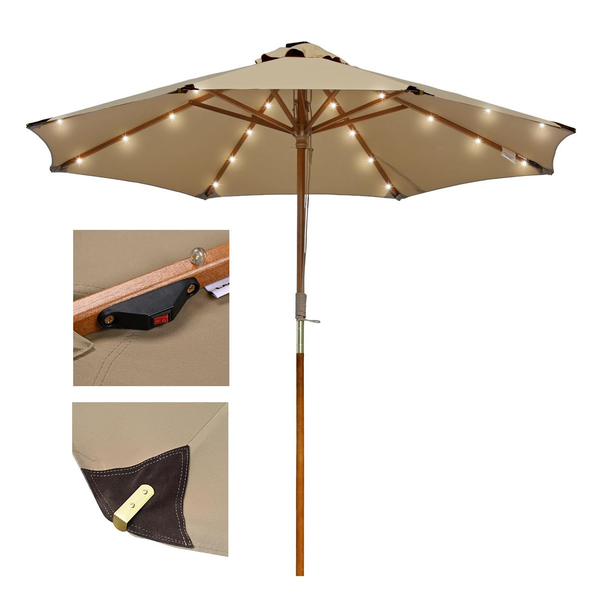 9ft patio umbrella wood TheLAShop 9ft 8-Rib Wood Market Umbrella for Hotels, Resorts & Restaurants