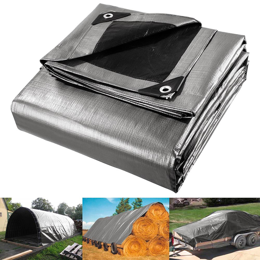 tent cover tarp TheLAShop Heavy Duty Poly Tarp Tent Cover Silver/Black 10mil
