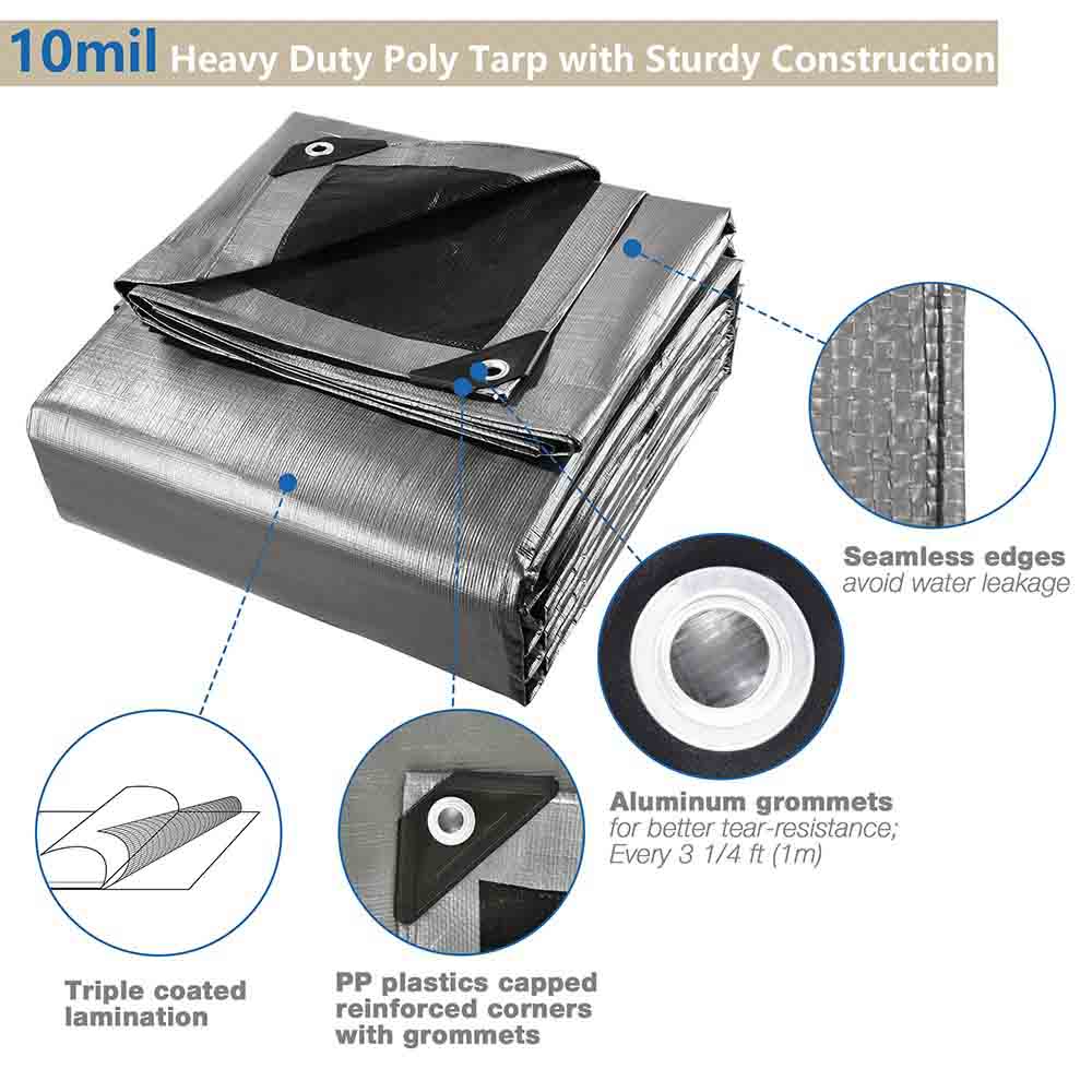 TheLAShop Heavy Duty Poly Tarp Tent Cover Silver/Black 10mil TheLAShop Heavy Duty Poly Tarp Tent Cover Silver/Black 10mil