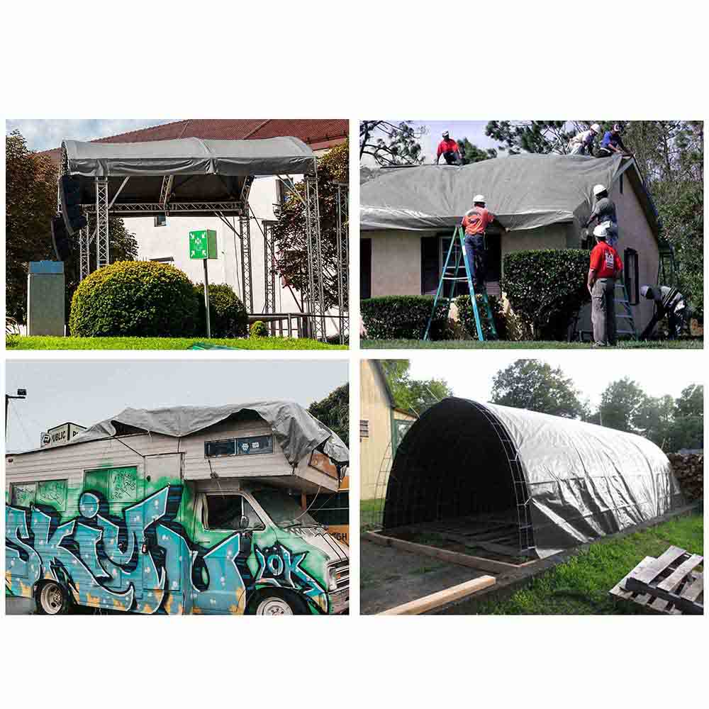 covering tent with tarp TheLAShop Heavy Duty Poly Tarp Tent Cover Silver/Black 10mil