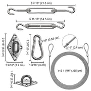TheLAShop Fixing Hardware Kit Stainless Steel Pad Eye Turnbuckle Carabiner, 8, 6-8.5 in with 12ft Cable Image