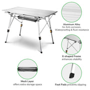 TheLAShop Aluminum Folding Camping Table Rollup Adjustable Height Image