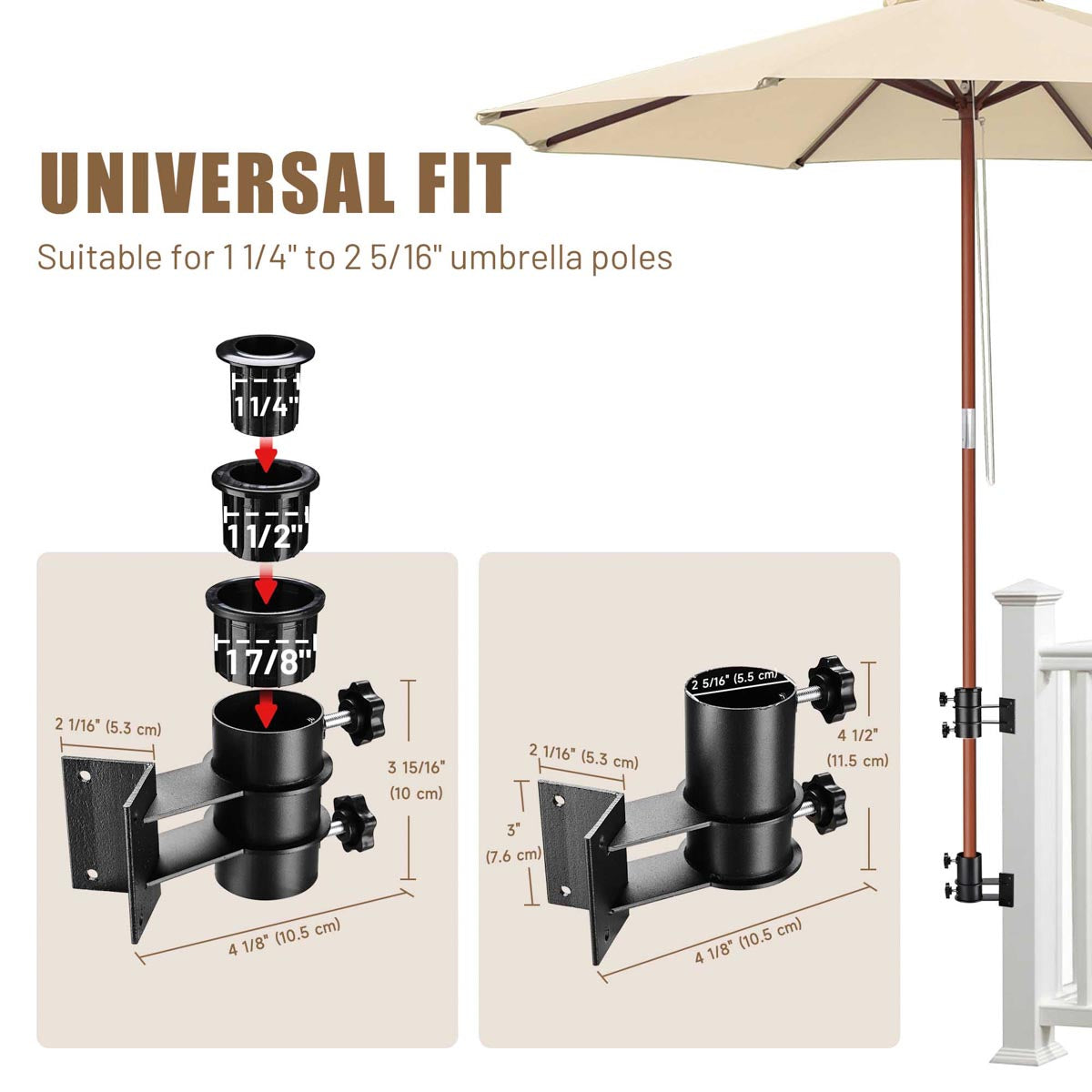 3 patio umbrella pole TheLAShop Outdoor Umbrella Mount to Post, Railing, Bleachers for Poles