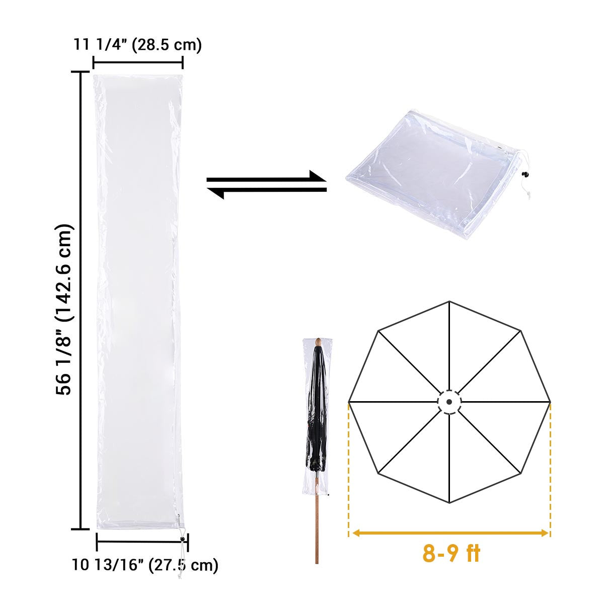 essort patio umbrella cover dust-proof parasol cover with zipper TheLAShop 8-9ft Outdoor Umbrella Cover with Zipper 56 in. Transparent