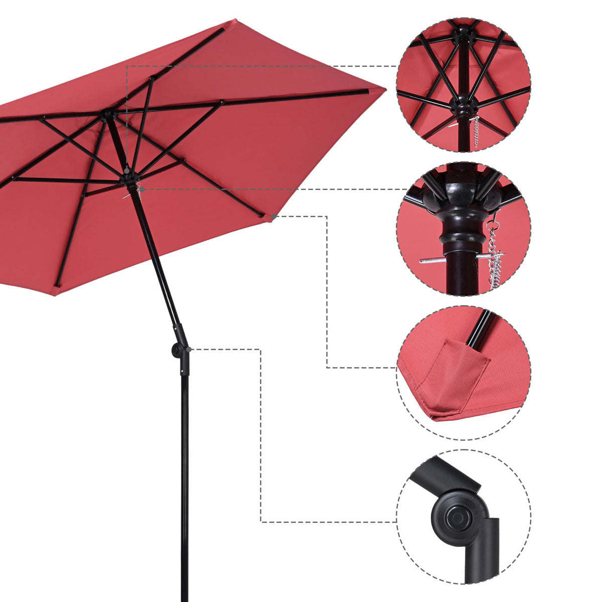 TheLAShop 7.5' 6-Rib Tilt Patio Umbrella Outdoor Umbrella Crank Lift