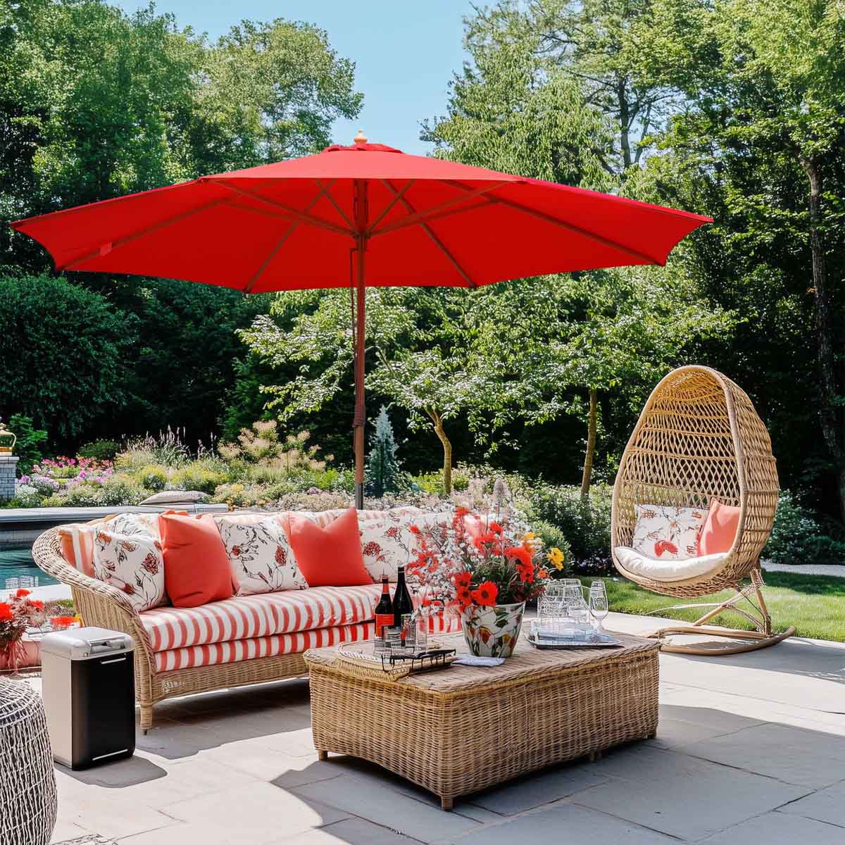 TheLAShop 13 Ft Wood Market Patio Umbrella Outdoor Furniture