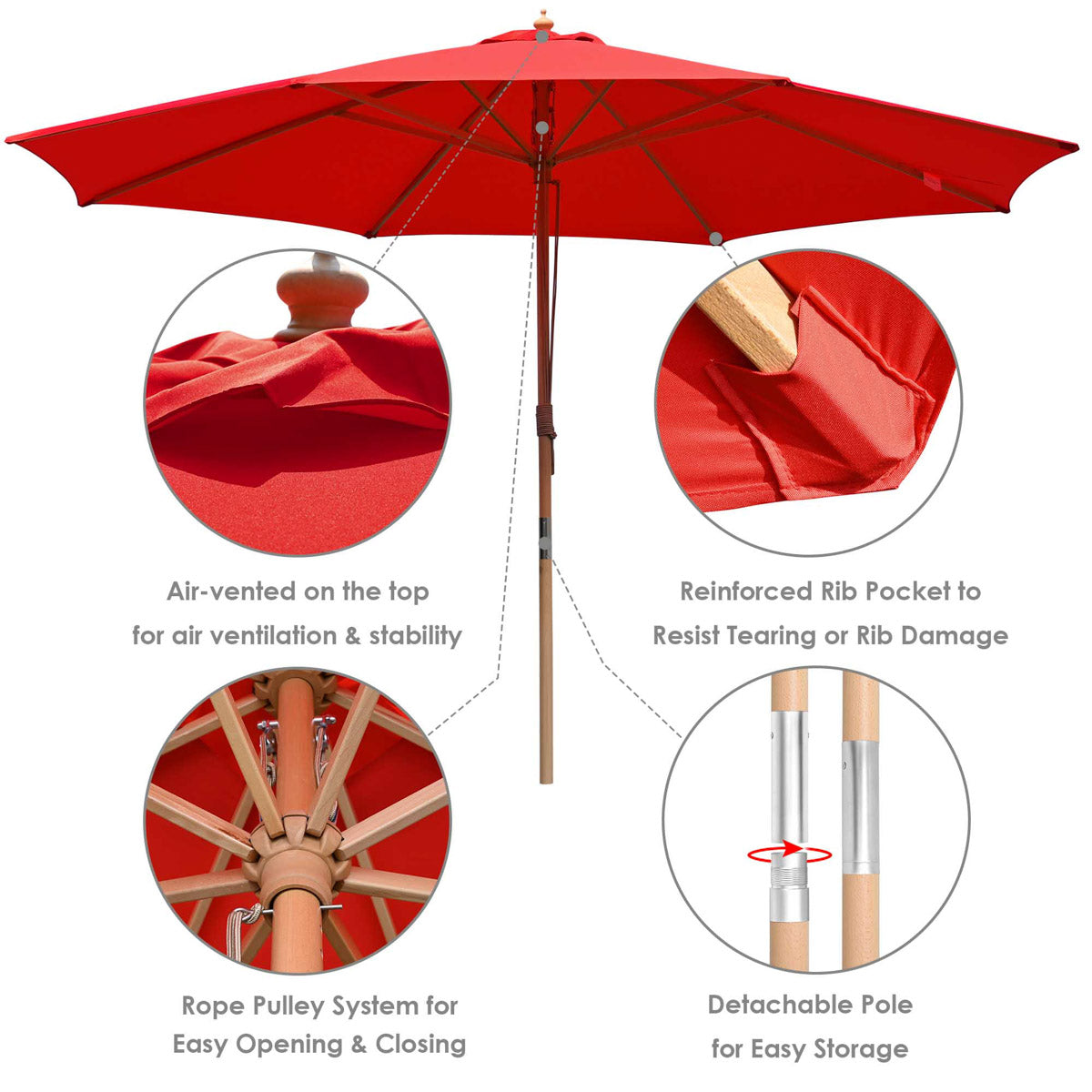 TheLAShop 13 Ft Wood Market Patio Umbrella Outdoor Furniture TheLAShop 13 Ft Wood Market Patio Umbrella Outdoor Furniture