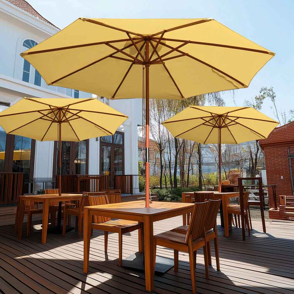 TheLAShop 9ft 8-Rib Wood Market Umbrella for Hotels, Resorts & Restaur