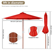 TheLAShop 9ft 8-Rib Wood Market Umbrella for Outdoor Restaurant Garden Image