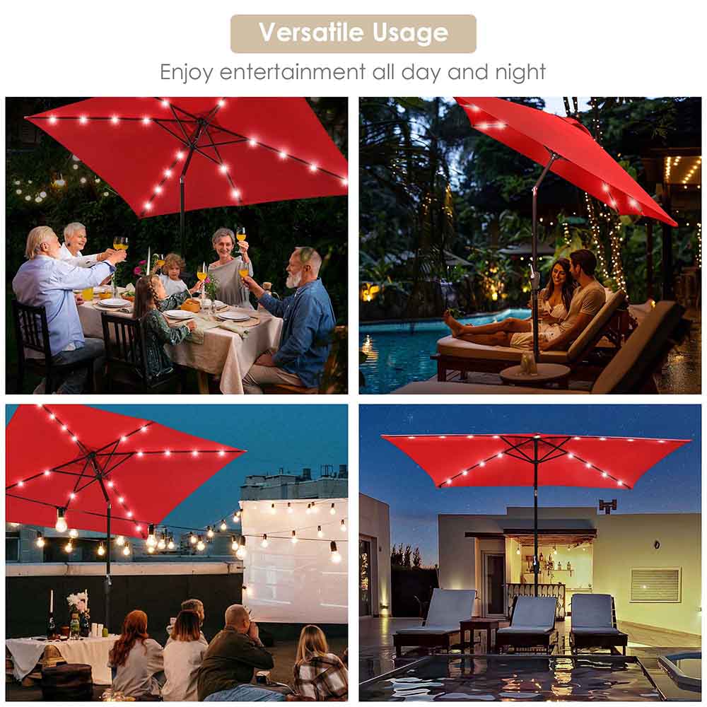 10-foot wide rectangular offset patio umbrella with solar lights TheLAShop 10ft Rectangular Umbrella with Solar Lights