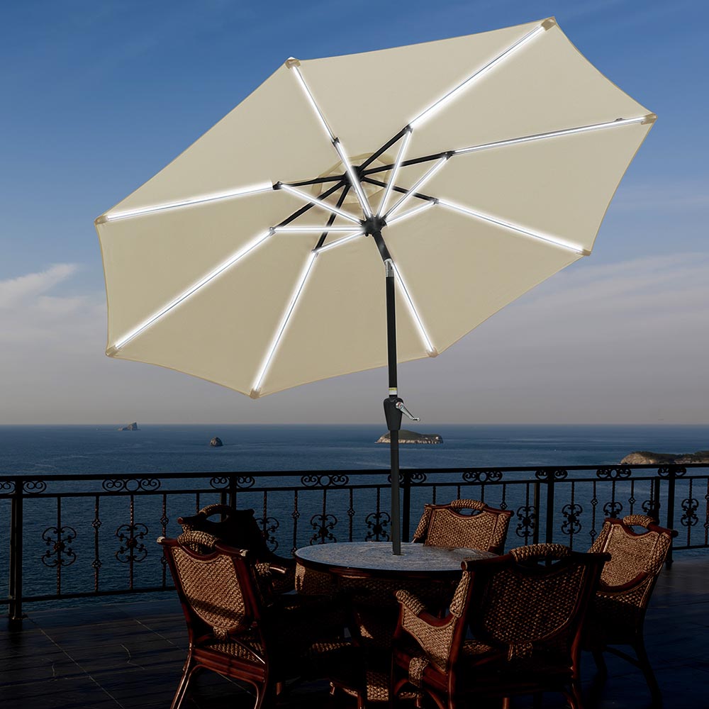 8 foot tilt patio umbrella TheLAShop Patio Umbrella with Solar Lights Tilt Umbrella 10 ft 8-Rib