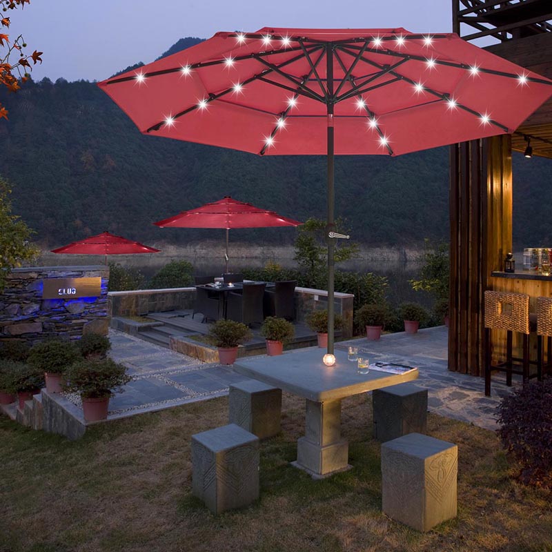 TheLAShop 9 ft 3-Tiered Tilting Patio Umbrella with Lights 8-Rib