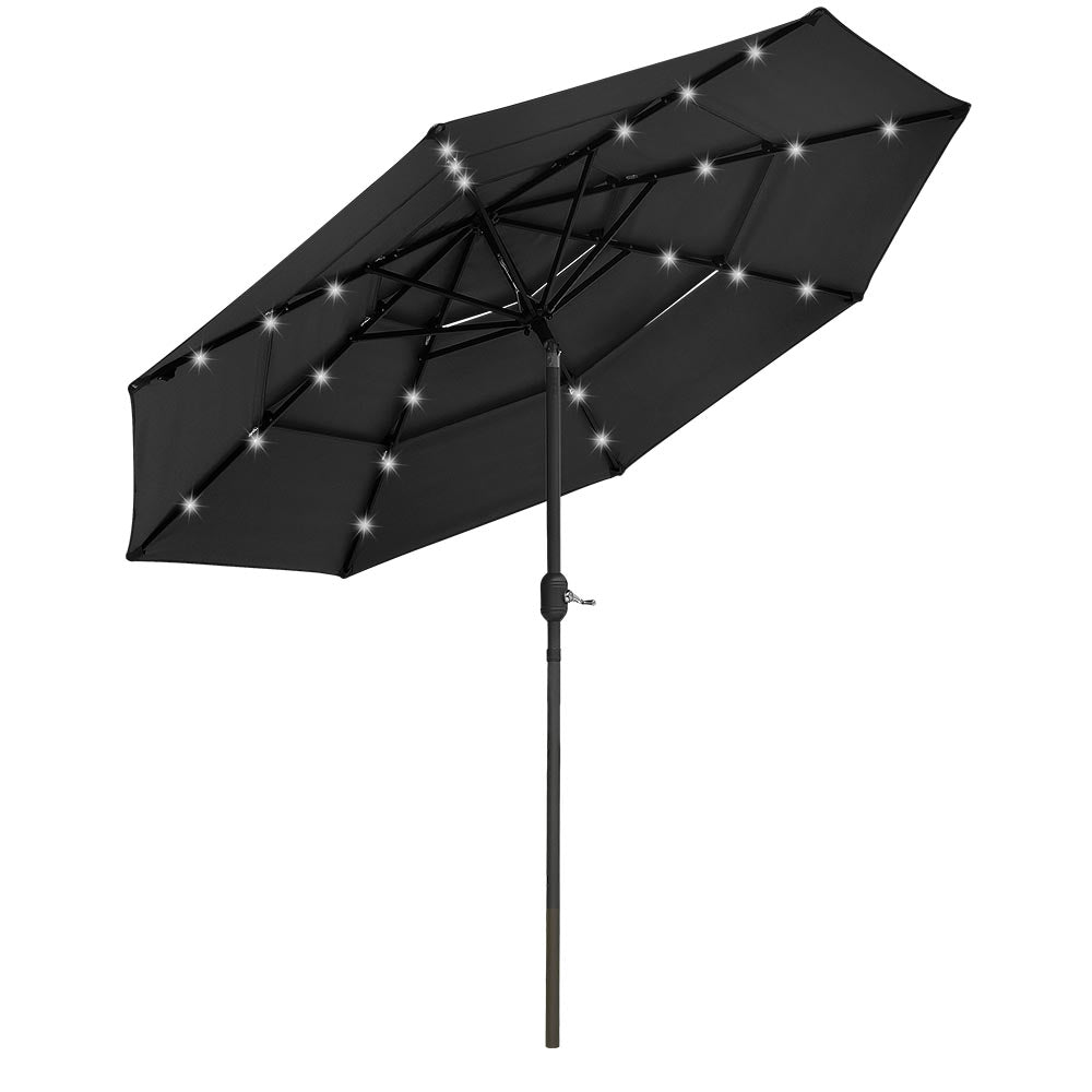 9' black patio umbrella TheLAShop 9 ft 3-Tiered Tilting Patio Umbrella with Lights 8-Rib