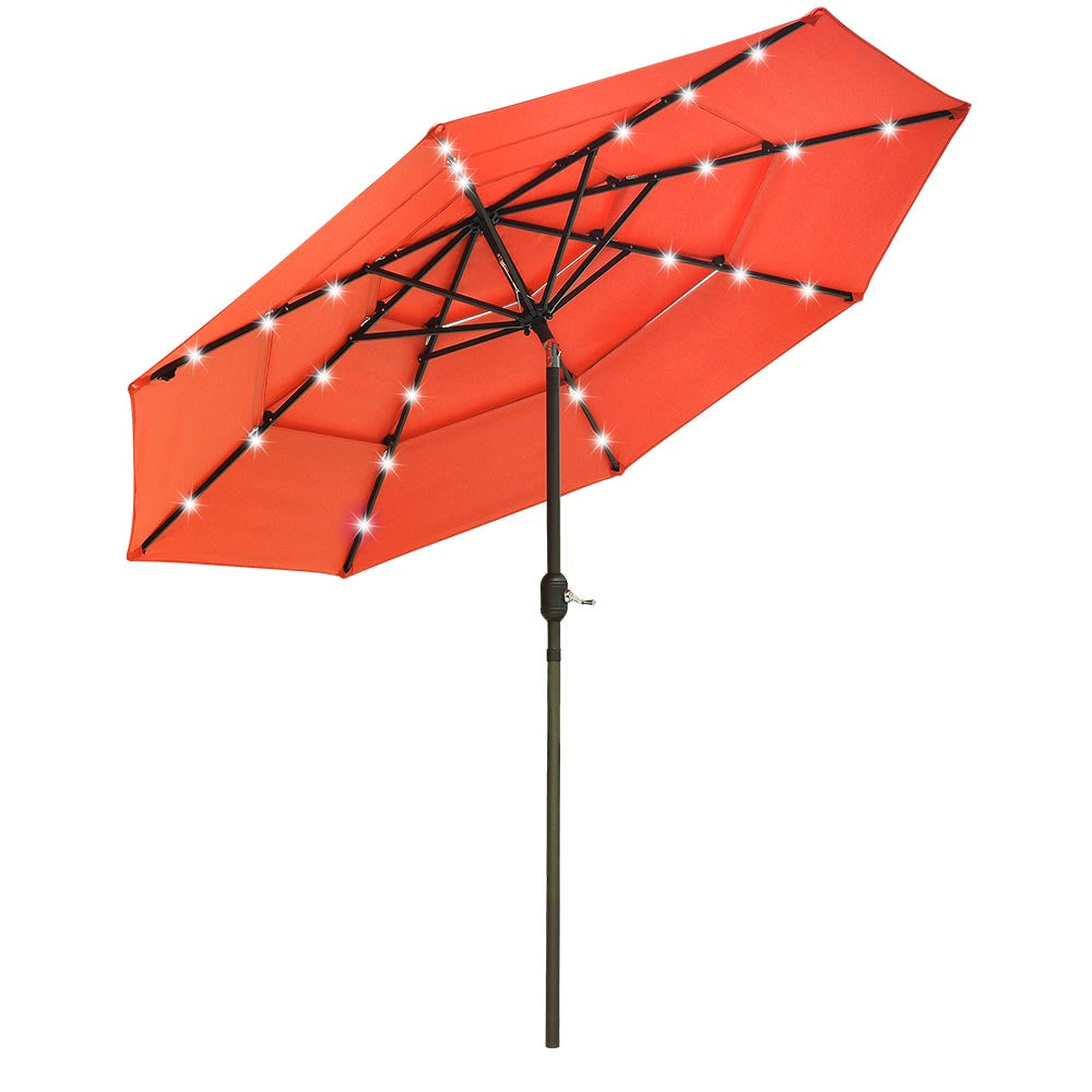 TheLAShop 9 ft 3-Tiered Tilting Patio Umbrella with Lights 8-Rib